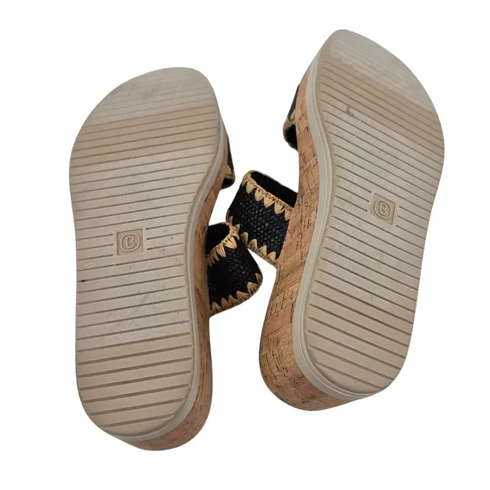 NWOT Life Stride X BZees Black Resort Platform Cork Wedge Slip On Sandals Size 9
